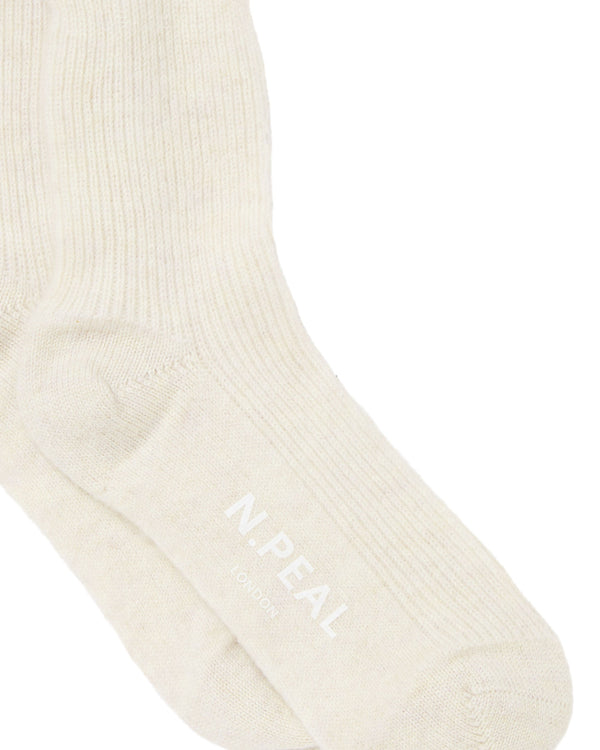 N.Peal Unisex Cashmere Rib Bed Socks New Ivory White