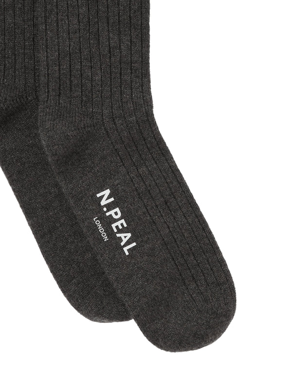 N.Peal Men's Rib Cashmere House Socks Dark Charcoal Grey