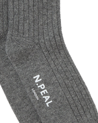 N.Peal Men's Rib Cashmere House Socks Elephant Grey