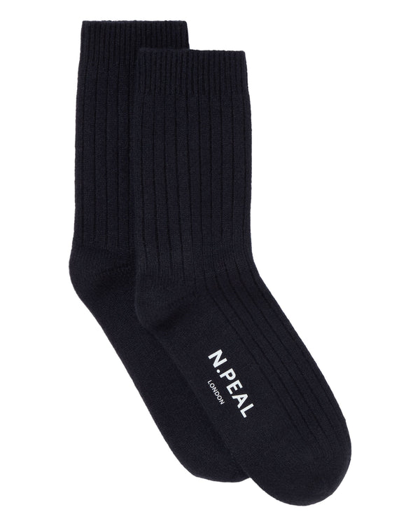 N.Peal Women's Rib Cashmere House Socks Navy Blue