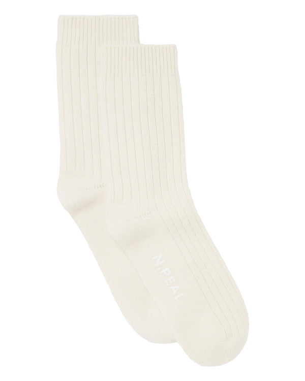 N.Peal Women's Rib Cashmere House Socks New Ivory White