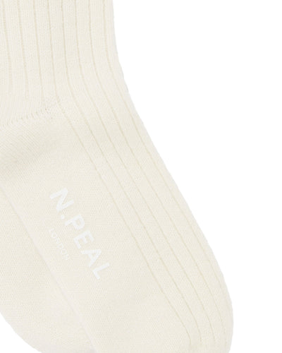 N.Peal Women's Rib Cashmere House Socks New Ivory White