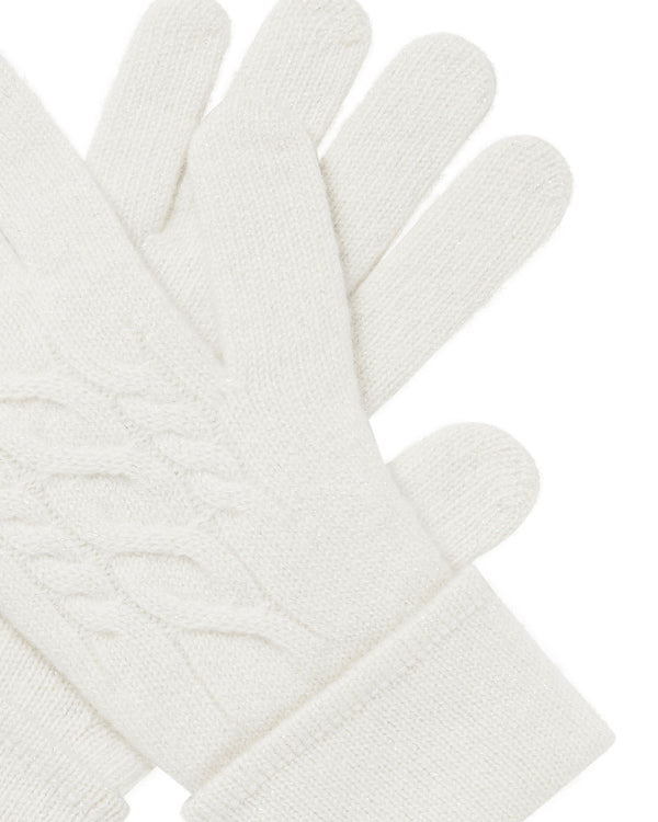 N.Peal Women's Cable Cashmere Gloves With Lurex Snow Grey Sparkle