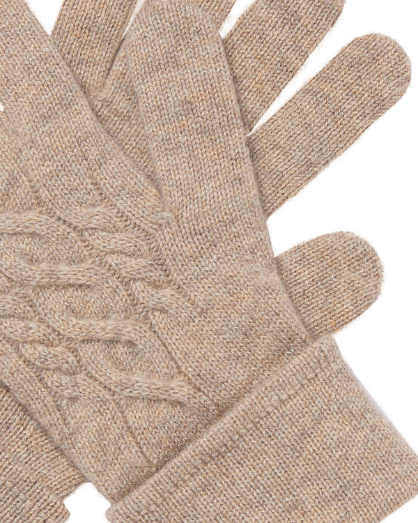 N.Peal Women's Cable Cashmere Gloves Oatmeal Brown