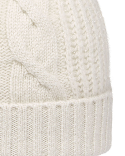 N.Peal Women's Cable Rib Cashmere Hat With Lurex Snow Grey Sparkle