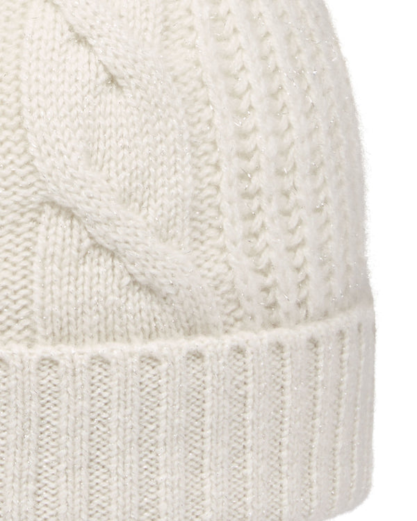 N.Peal Women's Cable Rib Cashmere Hat With Lurex Snow Grey Sparkle