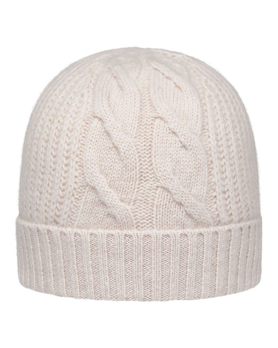 N.Peal Women's Cable Rib Cashmere Hat Frost White