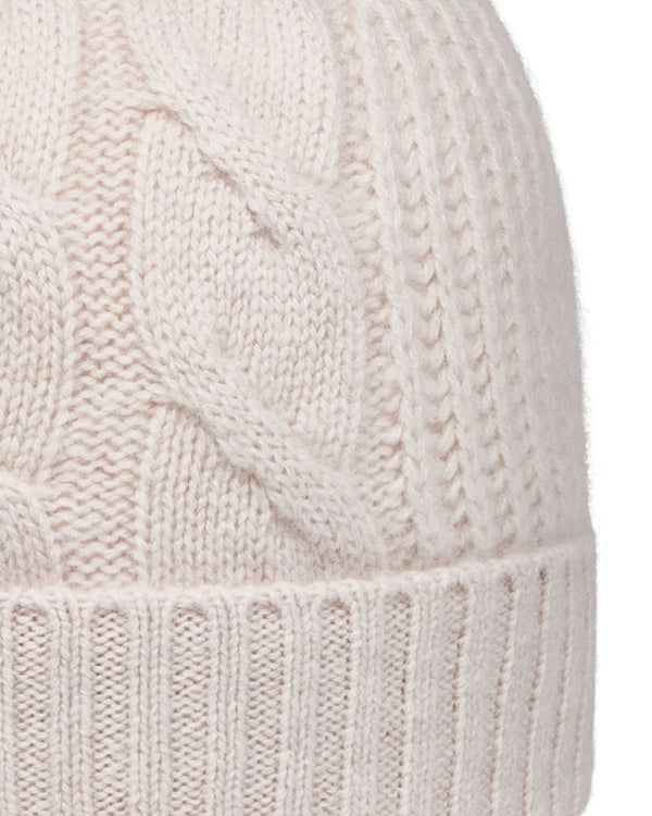 N.Peal Women's Cable Rib Cashmere Hat Frost White