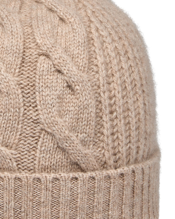 N.Peal Women's Cable Rib Cashmere Hat Oatmeal Brown