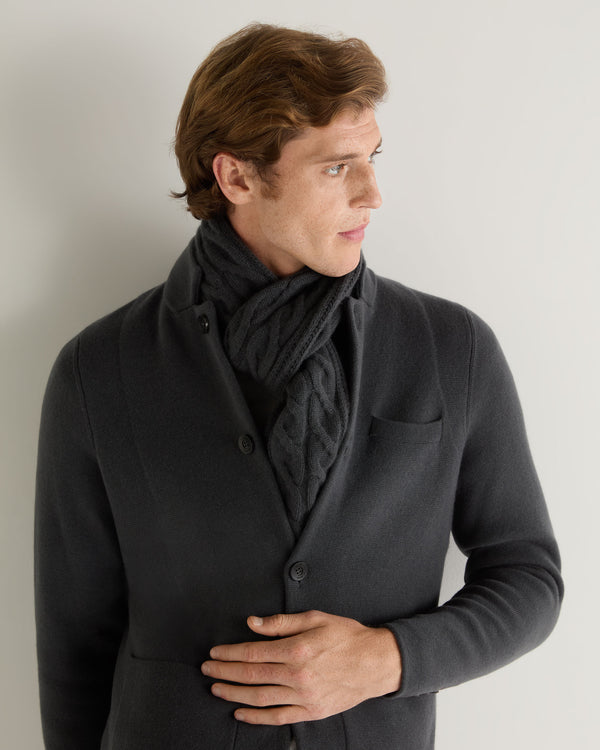 N.Peal Unisex Cable Rib Cashmere Scarf Anthracite Grey