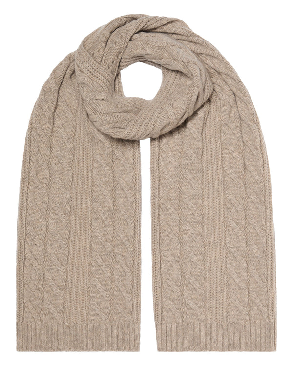 N.Peal Women's Cable Rib Cashmere Scarf Oatmeal Brown