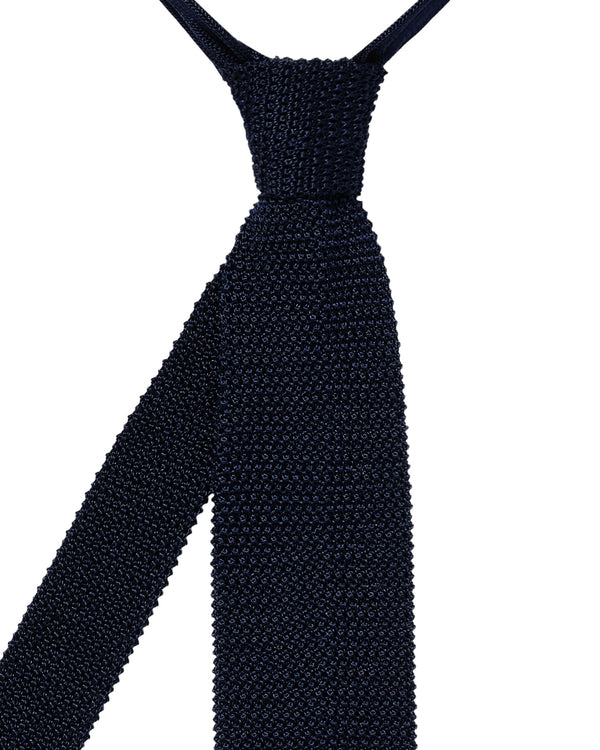 N.Peal Men's Tricot Solid Silk Tie Navy Blue