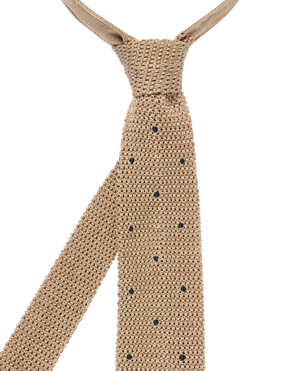 N.Peal Men's Tricot Pois Silk Tie Beige Brown