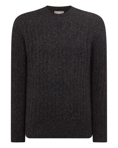 N.Peal Men's Thames Cable Round Neck Cashmere Jumper Granite Blue