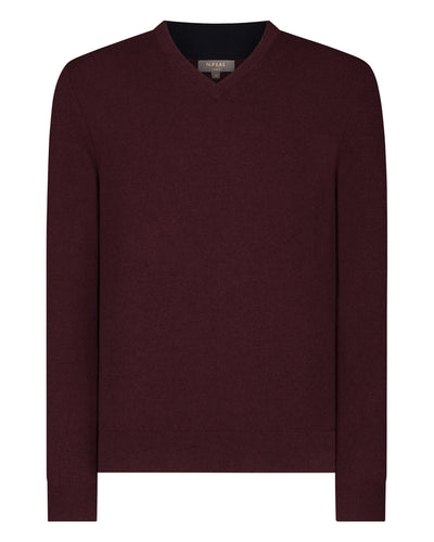 N.Peal Men's Burlington V Neck Cashmere Jumper Claret Red