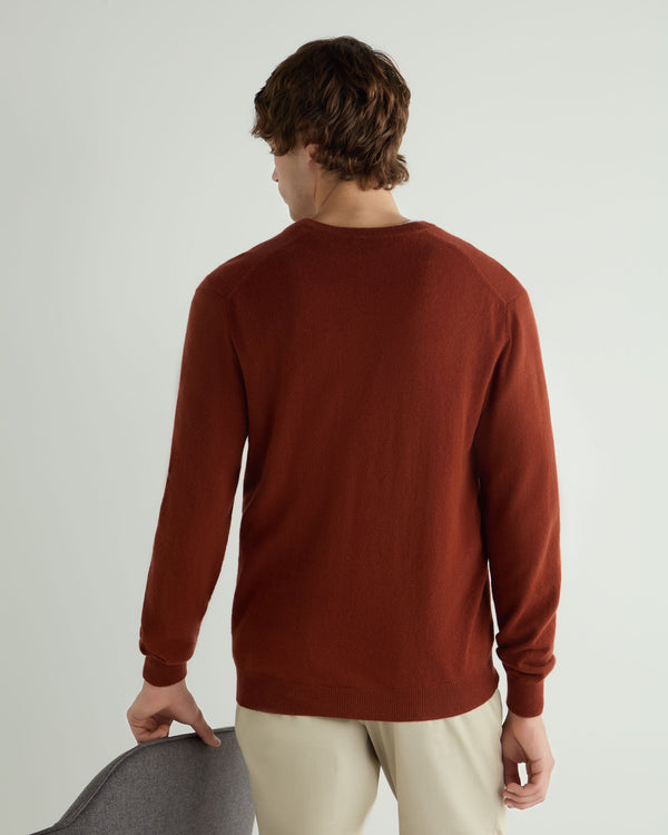 N.Peal Men's Burlington V Neck Cashmere Jumper Spice Orange