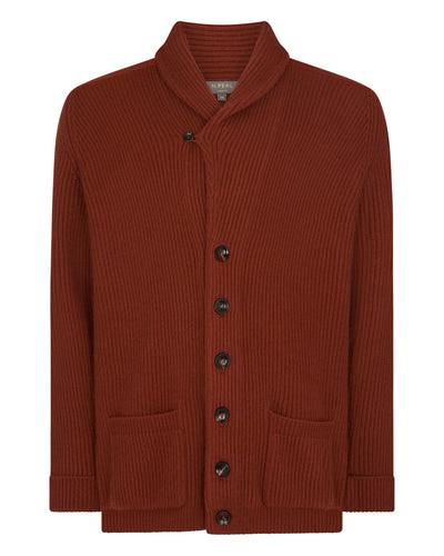 N.Peal Men's Kensington Cashmere Cardigan Spice Orange