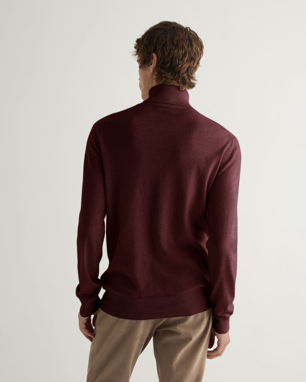 N.Peal Men's Trafalgar Roll Neck Cashmere Jumper Claret Red