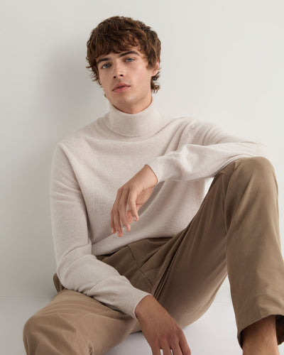 N.Peal Men's Trafalgar Roll Neck Cashmere Jumper Frost White