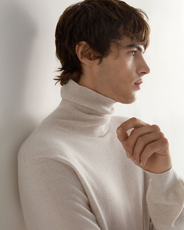 N.Peal Men's Trafalgar Roll Neck Cashmere Jumper Frost White