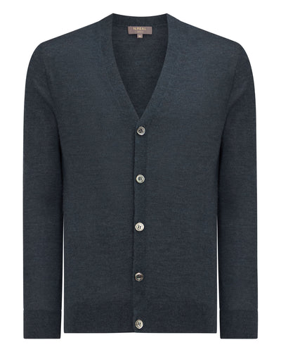 N.Peal Men's Curzon Fine Gauge Cashmere Cardigan Azurine Blue