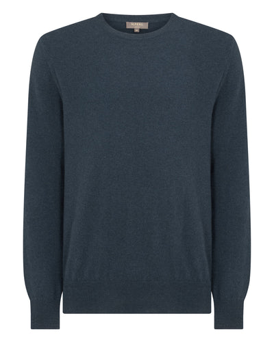 N.Peal Men's Oxford Round Neck Cashmere Jumper Caviar Blue