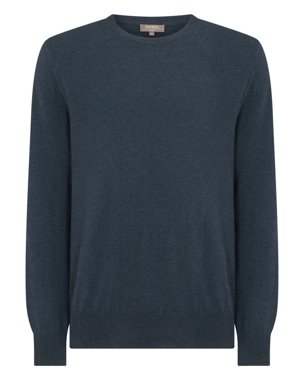 N.Peal Men's Oxford Round Neck Cashmere Jumper Caviar Blue