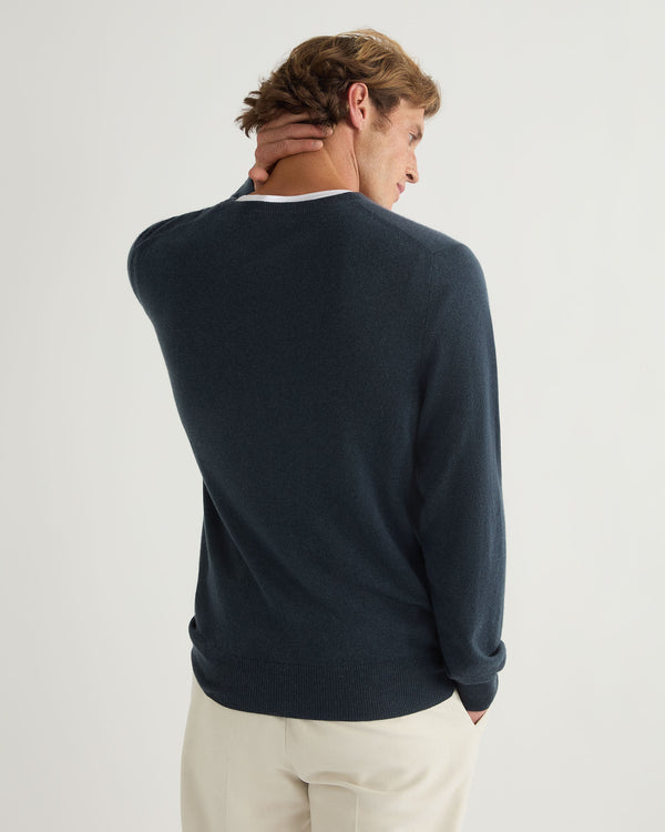 N.Peal Men's Oxford Round Neck Cashmere Jumper Caviar Blue