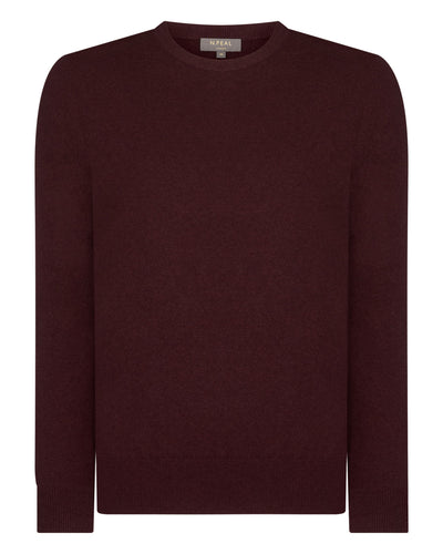 N.Peal Men's Oxford Round Neck Cashmere Jumper Claret Red