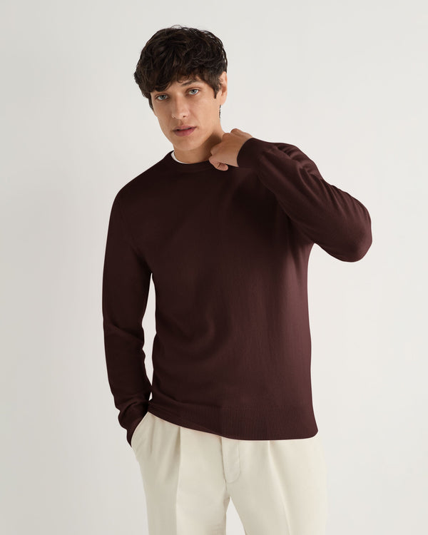 N.Peal Men's Oxford Round Neck Cashmere Jumper Claret Red