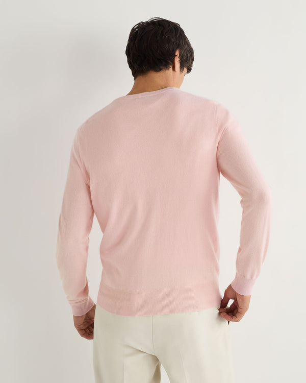 N.Peal Men's Oxford Round Neck Cashmere Jumper Pale Pink