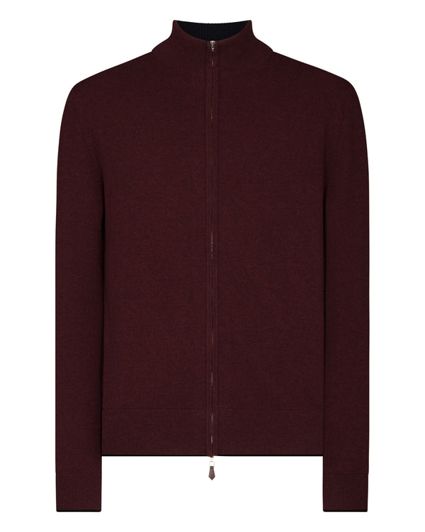 N.Peal Men's Knightsbridge Full Zip Cashmere Jumper Claret Red