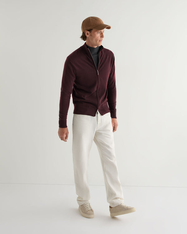 N.Peal Men's Knightsbridge Full Zip Cashmere Jumper Claret Red