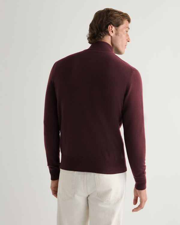 N.Peal Men's Knightsbridge Full Zip Cashmere Jumper Claret Red