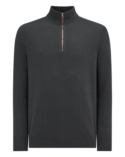 N.Peal Men's Carnaby Half Zip Cashmere Jumper Anthracite Grey