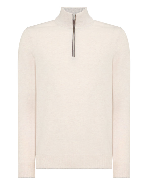 N.Peal Men's Carnaby Half Zip Cashmere Jumper Frost White