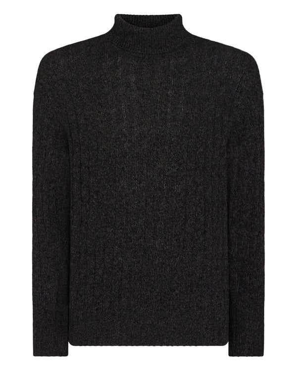 N.Peal Men's Berwick Cable Roll Neck Cashmere Jumper Granite Blue