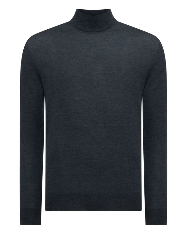 N.Peal Men's Fine Gauge Cashmere Turtle Neck Jumper Azurine Blue