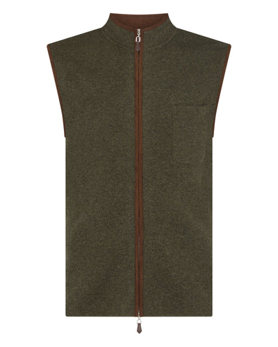 N.Peal Men's Shaftsbury Suede Trim Cashmere Gilet Moss Green