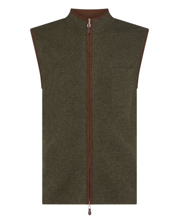 N.Peal Men's Shaftsbury Suede Trim Cashmere Gilet Moss Green