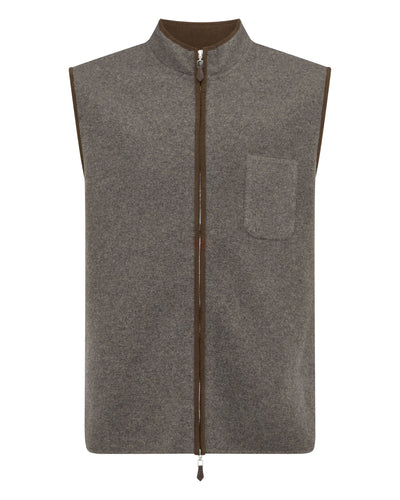 N.Peal Men's Shaftsbury Suede Trim Cashmere Gilet Wood Smoke Brown