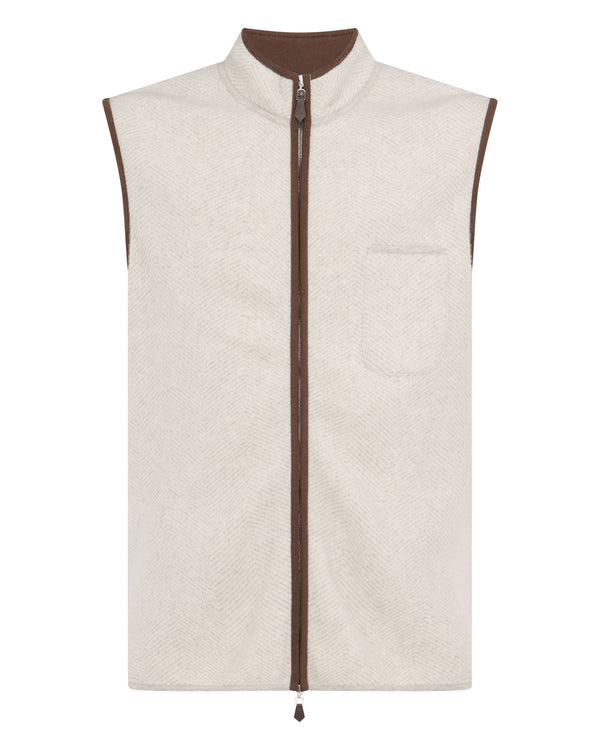 N.Peal Men's Shaftsbury Suede Trim Cashmere Gilet Sand Brown