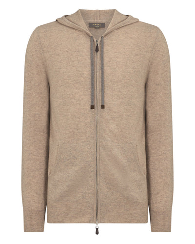 N.Peal Men's Ladbroke Cashmere Hoodie Oatmeal Brown