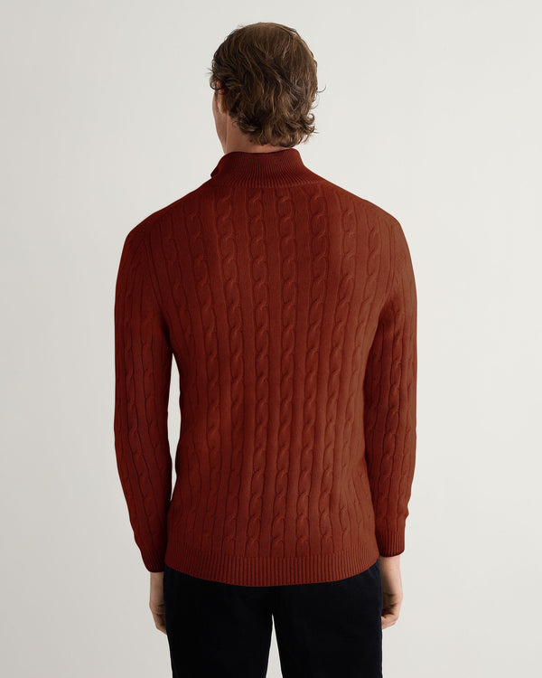 N.Peal Men's Albemarle Cable Half Zip Cashmere Jumper Spice Orange