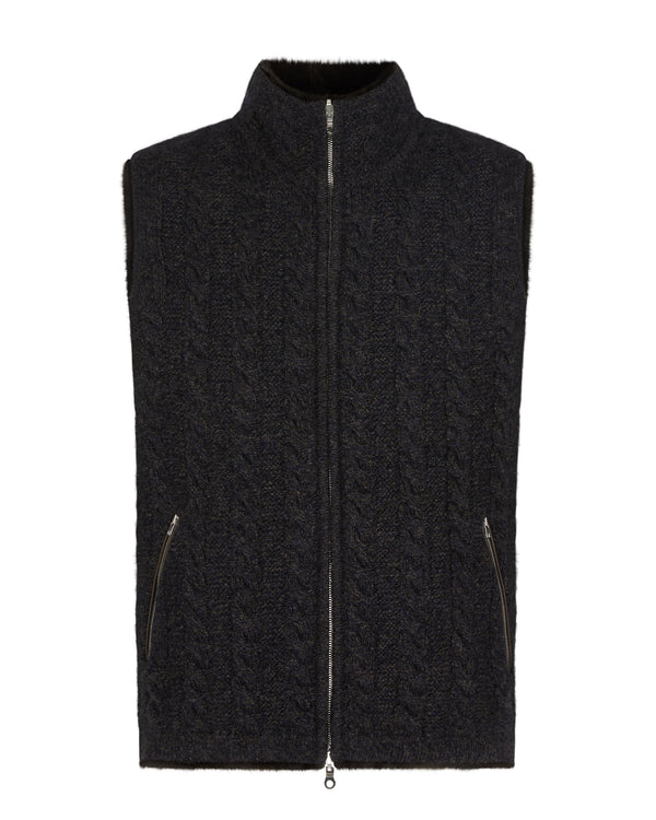 N.Peal Men's Dolomiti Cable Fur Gilet Granite Blue