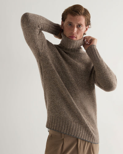 N.Peal Men's Brompton Marl Roll Neck Cashmere Jumper Heather Hazel Brown