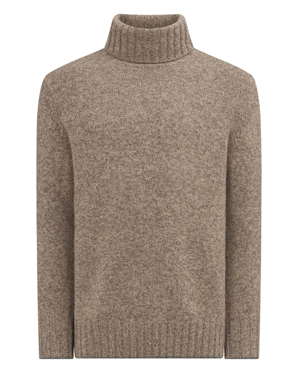 N.Peal Men's Brompton Marl Roll Neck Cashmere Jumper Heather Hazel Brown