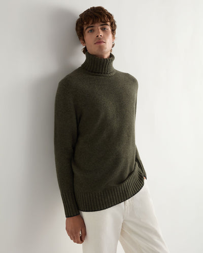 N.Peal Men's Brompton Roll Neck Cashmere Jumper Moss Green