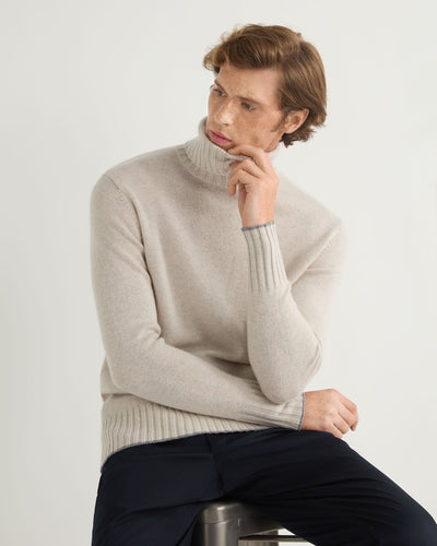 N.Peal Men's Brompton Roll Neck Cashmere Jumper Pebble Grey