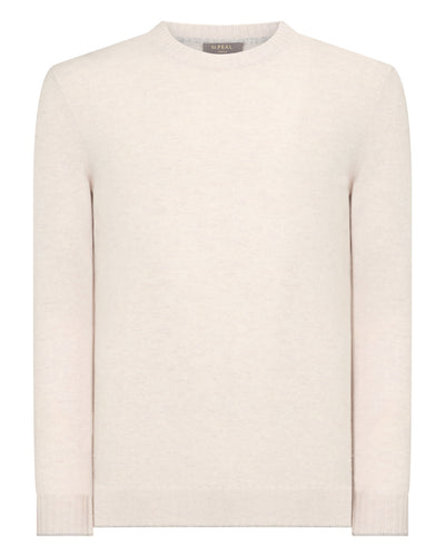 N.Peal Men's Shoreditch Round Neck Cashmere Jumper Frost White